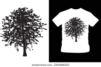 silhouette scene of nature illustration trees and plants t-shirt design editable template