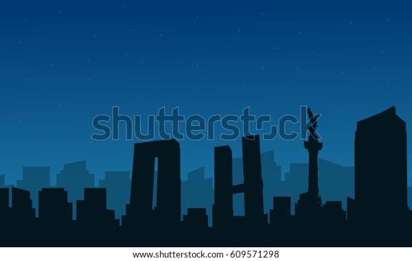 Silhouette Scenery Mexico City Stock Vector (Royalty Free) 609571298