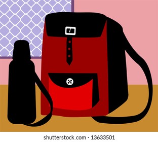 silhouette of a school bag and water bottle	