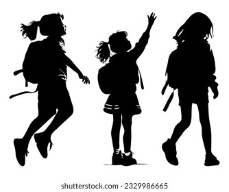 silhouette of schoolgirl running jumping waving