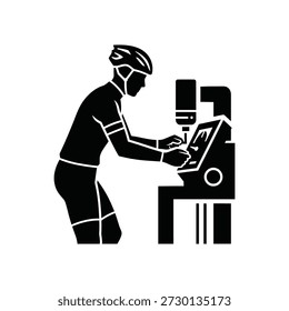 Silhouette of scientist in lab coat working with microscope in laboratory setting