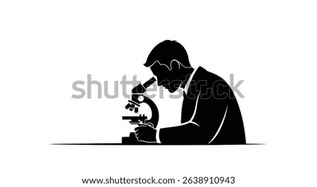 Silhouette: Scientist Looking into Microscope with Focus