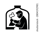 Silhouette of a Scientist Working Inside a Giant Chemistry Flask