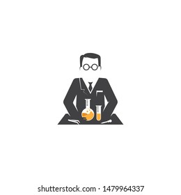 silhouette of scientists with lab situations logo vector icon ilustration