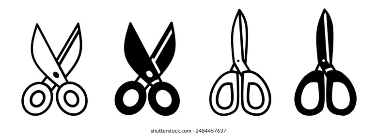 Silhouette of scissors icon illustration on white background. Scissors icon set for business. Stock vector.