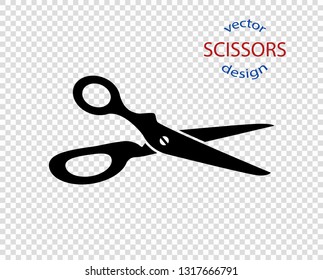 Silhouette of scissors. Large tailors in the open position. Vector icon. The design element is isolated on a light transparent background.
