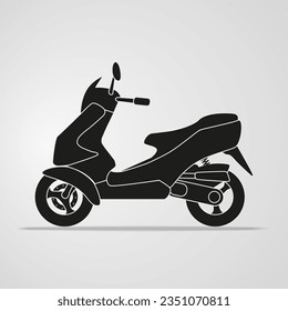 Silhouette of a Scooter, subcompact, black with a falling shadow on a light gray background. Flat. Vector illustration.