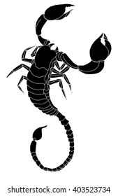 Silhouette of scorpion isolated on white. Vector illustration. Black and white