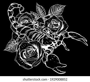 silueta de escorpión con ilustración vectorial de rosas