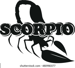 Silhouette of scorpion with text as emblem, sign or logo