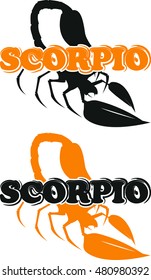 Silhouette of scorpion with text as emblem, sign or logo