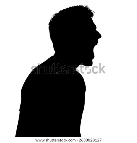 Silhouette of screaming man angry shouting profile head expression emotion stress frustration anger black