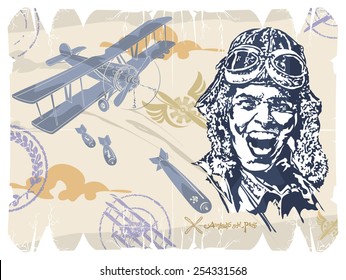 Silhouette screaming pilot, vector