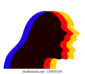 Silhouette of screaming woman in anger on white background, symbol of aggression, flat illustration