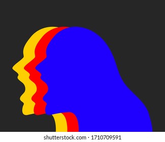 Silhouette of screaming woman in anger, symbol of aggression, flat illustration