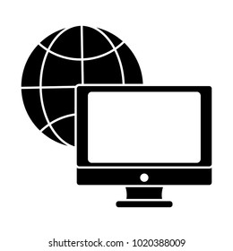 silhouette screen computer technology with global connection