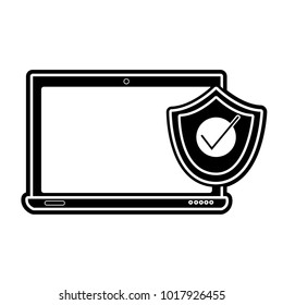 silhouette screen laptop technology with shield security