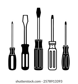 Silhouette screwdriver icons for construction and repair concepts.