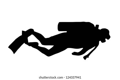 Silhouette Of Scuba Diver Swimming With Gear