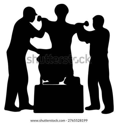 Silhouette of sculptors working on a statue, emphasizing the creative process and artistry.