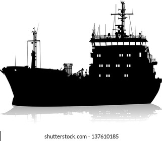 Silhouette of the sea cargo ship