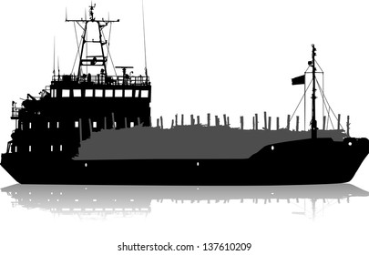 Silhouette of the sea cargo ship