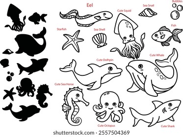 Silhouette Sea Creatures and Icons Bundle