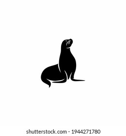 Silhouette Of A Sea Lion. Vector Icon Logo Isolated On White Background
