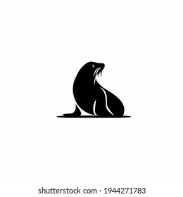 Silhouette Of A Sea Lion. Vector Icon Logo Isolated On White Background
