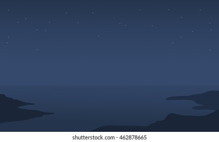 Silhouette of sea at the night collection vector