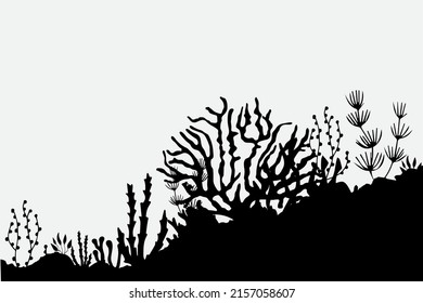 silhouette of sea plant vector. Underwater silhouette plant vector