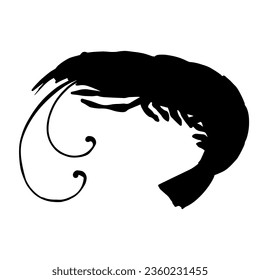 Silhouette of sea shrimp. Vector graphics.