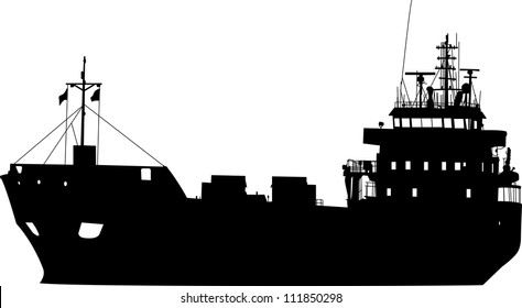 Silhouette of the sea tanker ship