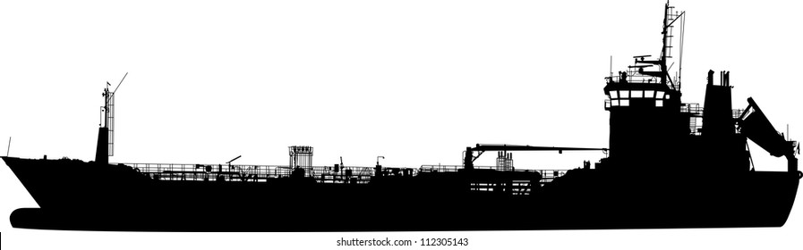 Silhouette of the sea tanker ship