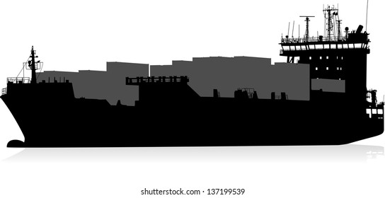 Silhouette of the sea tanker ship