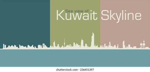 Silhouette Sea View Of Kuwait's Skyline