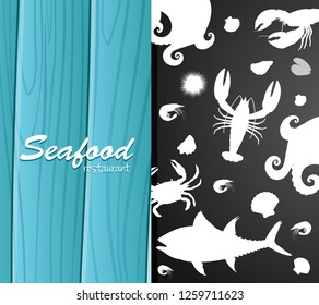 Silhouette seafood on restaurant banner illustration