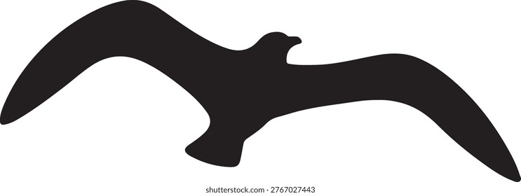 Silhouette of a seagull in flight with black and white silhouette wildlife minimalist graceful waterfowl