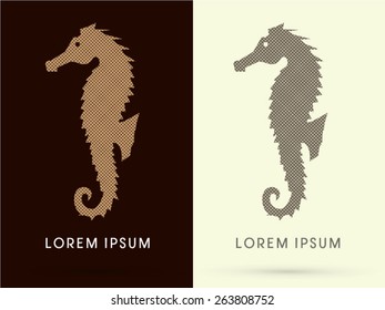 Silhouette, Seahorse, Designed using brown dot square, sign,  logo, symbol, icon, graphic, vector.