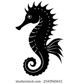 silhouette of a seahorse on white background. 