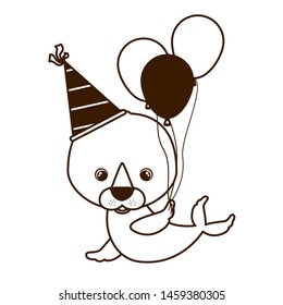 silhouette of seal animal with balloon helium