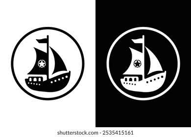 Silhouette Seas Elegant Black And White Boat Design.