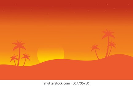 Silhouette of seaside with palm scenery