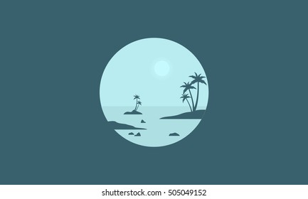Silhouette of seaside and palm scenery vector illustration
