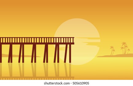 Silhouette of seaside with pier landscape vector flat