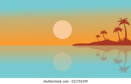 Silhouette of seaside with reflection scenery