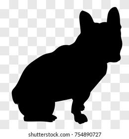 Silhouette of a seated male French bulldog seen from the right side in black on a transparent background.