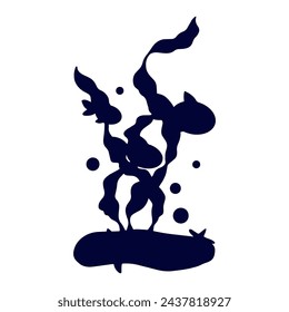 Silhouette of seaweed with schools of fish.Vector graphics.