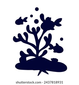 Silhouette of seaweed with schools of fish.Vector graphics.