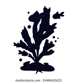Silueta de algas con bancos de peces.Vector gráficos.	